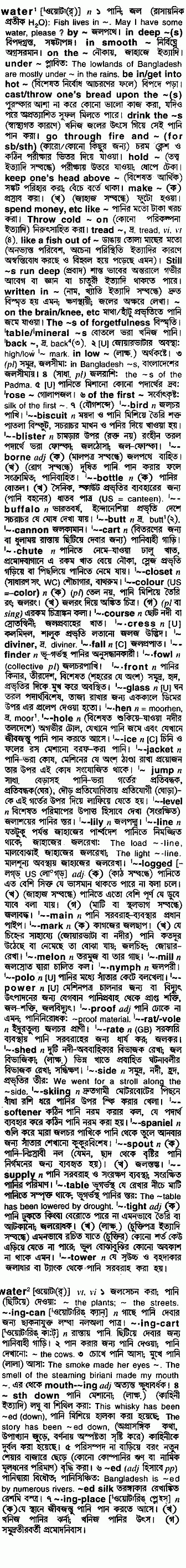 Bengali dictionary definition image for water
